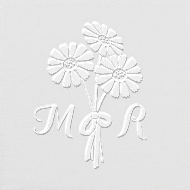 Elegant Daisy Bouquet Custom Initials Wedding Embosser (Design)