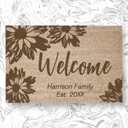 Elegant Daisy Family Name Established Welcome coir Fiber Doormat