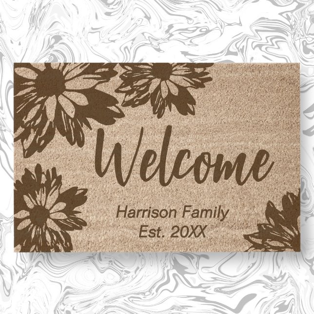 Elegant Daisy Family Name Established Welcome coir Fiber Doormat (Creator Uploaded)