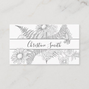 Elegant Daisy Floral Black And White Flowers Business Card