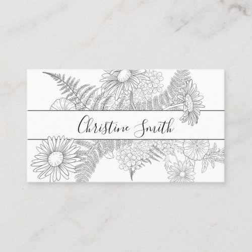 Elegant Daisy Floral Black And White Flowers Business Card