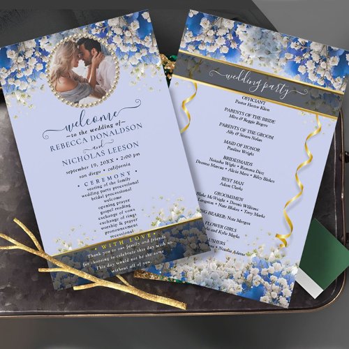 Elegant Daisy Floral Custom Photo Wedding Program