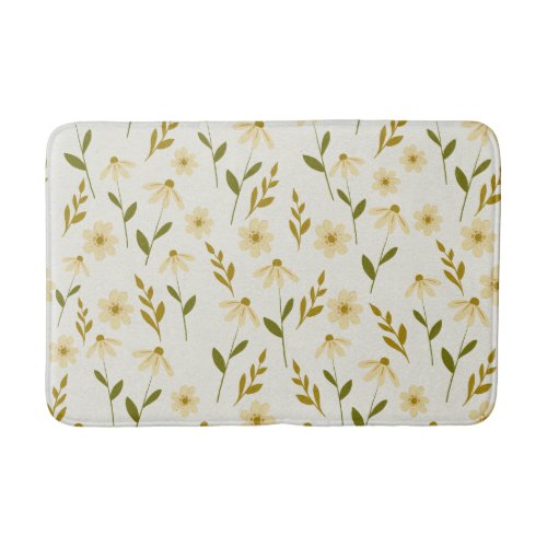 Elegant Daisy Floral Design Ivory Greenery Branch Bath Mat