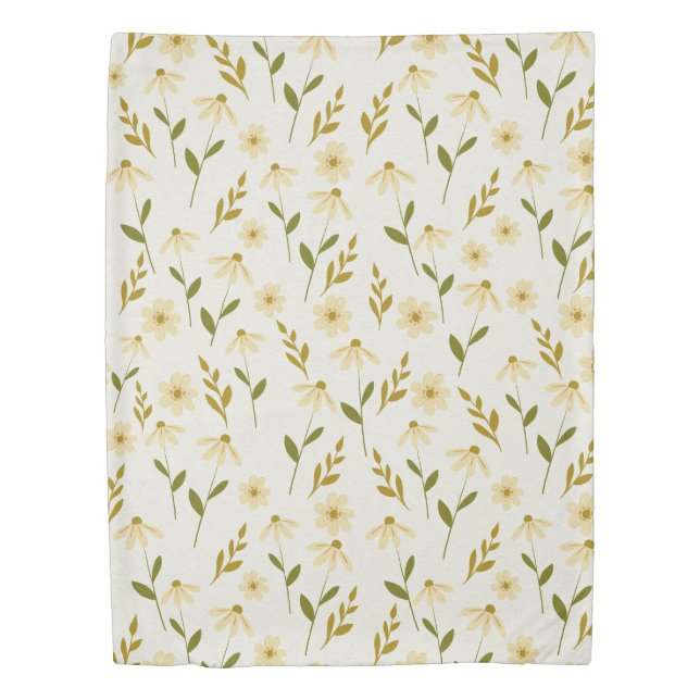 Elegant Daisy Floral Design Ivory Greenery Branch Duvet Cover (Front)