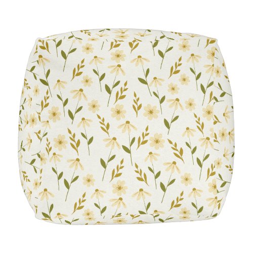 Elegant Daisy Floral Design Ivory Greenery Branch Pouf