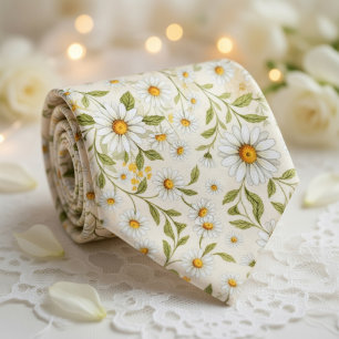 Elegant Daisy Floral Pattern Neck Tie