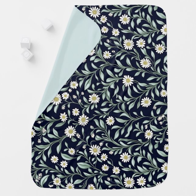 Elegant Daisy Floral Pattern on Dark Background Baby Blanket (In Situ)