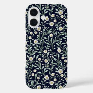 Elegant Daisy Floral Pattern on Dark Background iPhone 16 Case
