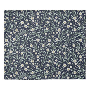 Elegant Daisy Floral Pattern on Dark Background Duvet Cover