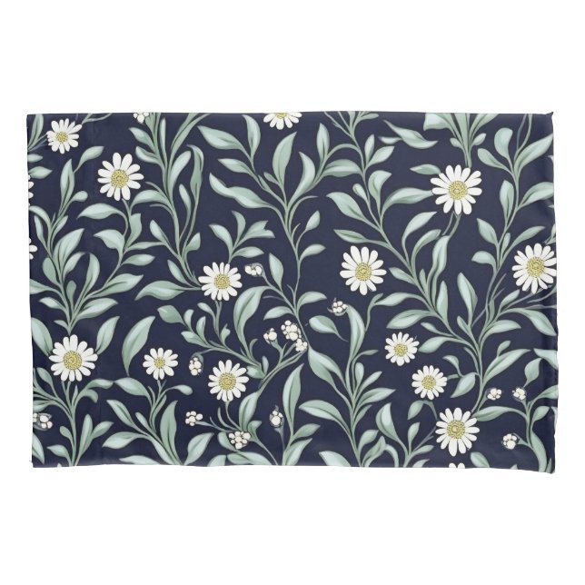 Elegant Daisy Floral Pattern on Dark Background Pillow Case (Front)