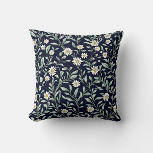 Elegant Daisy Floral Pattern on Dark Background Throw Pillow
