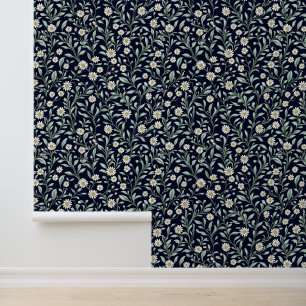 Elegant Daisy Floral Pattern on Dark Background Wallpaper