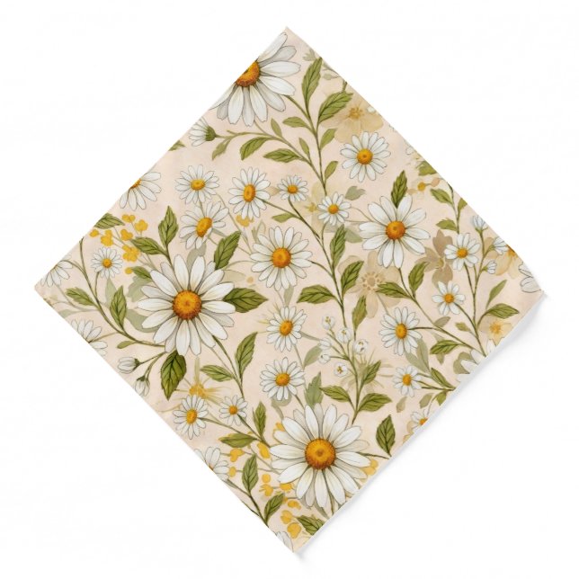 Elegant Daisy Floral Pattern Pocket Square Bandana (Front)