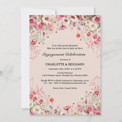 Elegant Daisy Floral Spring Engagement Party Invitation