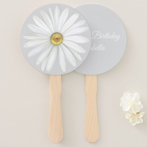 Elegant Daisy Flower on Light Silver Gray Birthday Hand Fan