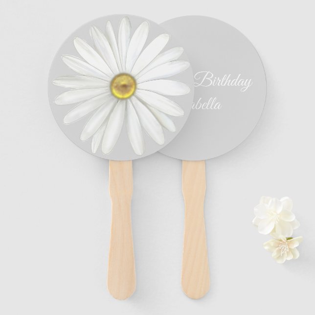 Elegant Daisy Flower on Light Silver Gray Birthday Hand Fan (Front and Back)