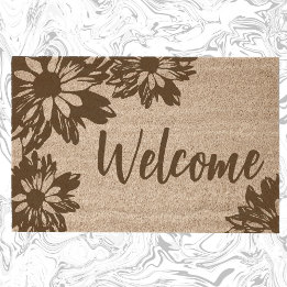 Elegant Daisy Flower Outlines Welcome coir Fiber Doormat
