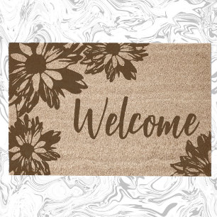 Elegant Daisy Flower Outlines Welcome coir Fiber Doormat