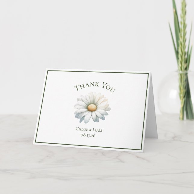 Elegant Daisy Flower Wedding Thank You Card  (Front)