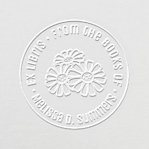 Elegant Daisy Flowers Ex Libris Bookplate Embosser
