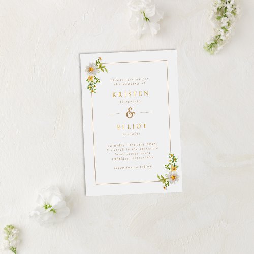 Elegant Daisy Frame Yellow  White Wedding Invitation