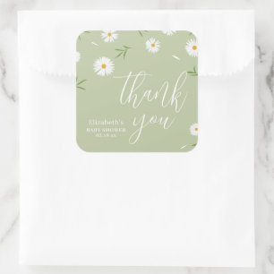 Elegant Daisy Gender Neutral Baby Shower Thank You Square Sticker