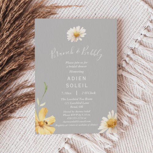Elegant Daisy Gray Brunch And Bubbly Bridal Shower Invitation