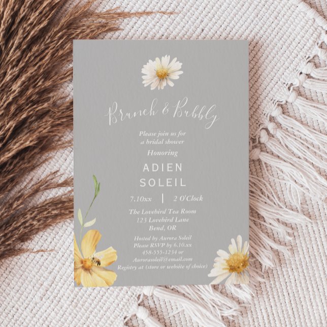 Elegant Daisy Gray Brunch And Bubbly Bridal Shower Invitation (Creator Uploaded)