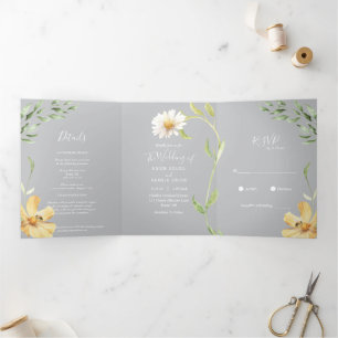 Elegant Daisy   Gray Trifold Invitation