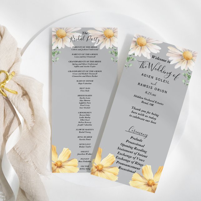 Elegant Daisy | Gray Wedding Bridal Party Flat Program (Creator Uploaded)