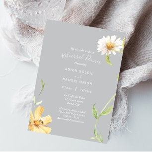 Elegant Daisy Gray Wedding Rehearsal Dinner Invitation