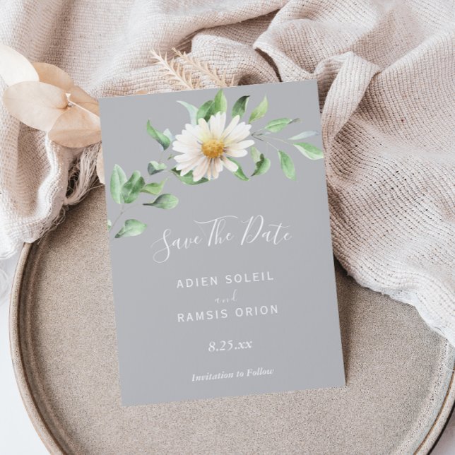 Elegant Daisy | Gray Wedding Save The Date (Creator Uploaded)