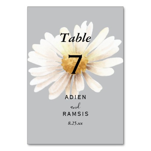 Elegant Daisy Gray Wedding Table Card