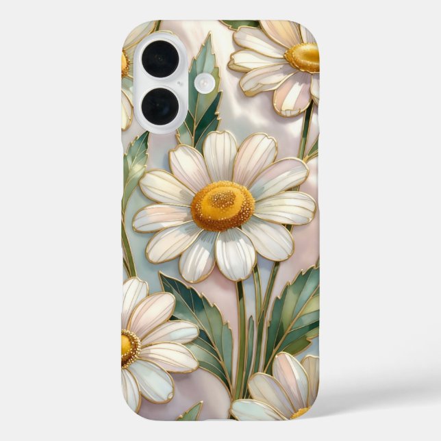 Elegant Daisy iPhone Case Floral Stained Glass (Back)