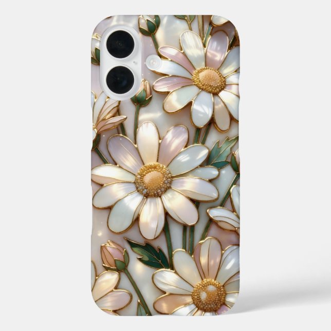 Elegant Daisy iPhone Case Stained Glass Ivory Gold (Back)