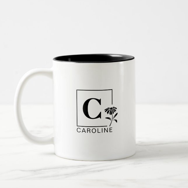 Elegant Daisy Monogram Mug – Personalized Keepsake (Left)