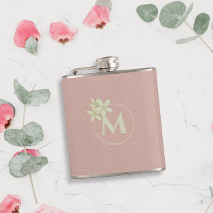 Elegant Daisy Monogram Pink Flask