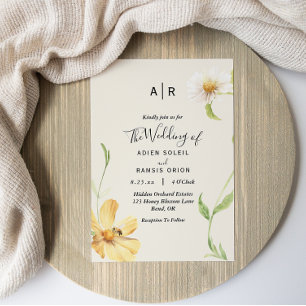 Elegant Daisy Monogram Wedding Invitation