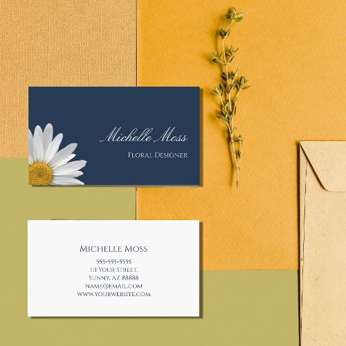 Elegant Daisy Navy Blue Floral Designer  Business Card