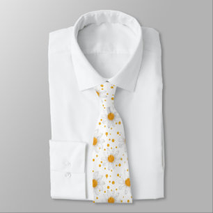 Elegant Daisy Pattern with Polka Dots Neck Tie