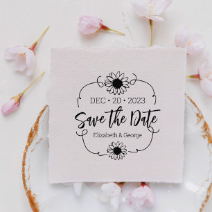 Elegant Daisy Save the Date Wedding  Rubber Stamp