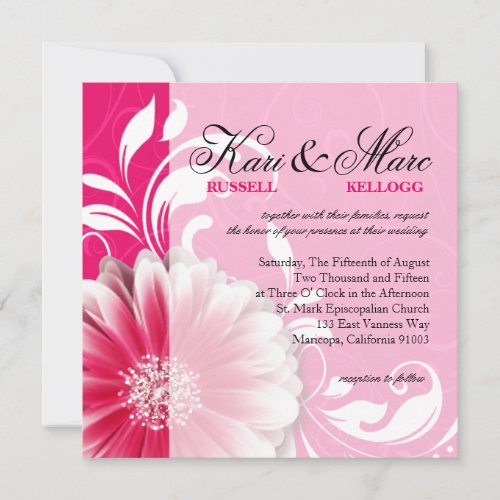 Elegant Daisy Scroll Flourish  fuchsia Invitation