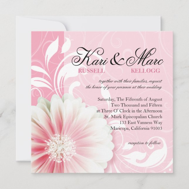 Elegant Daisy Scroll Flourish | peony pink Invitation (Front)