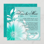 Elegant Daisy Scroll Flourish | turquoise Invitation (Front/Back)