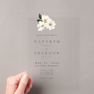 Elegant Daisy Watercolor Minimalist Wedding Acrylic Invitations