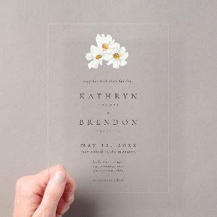 Elegant Daisy Watercolor Minimalist Wedding Acrylic Invitations