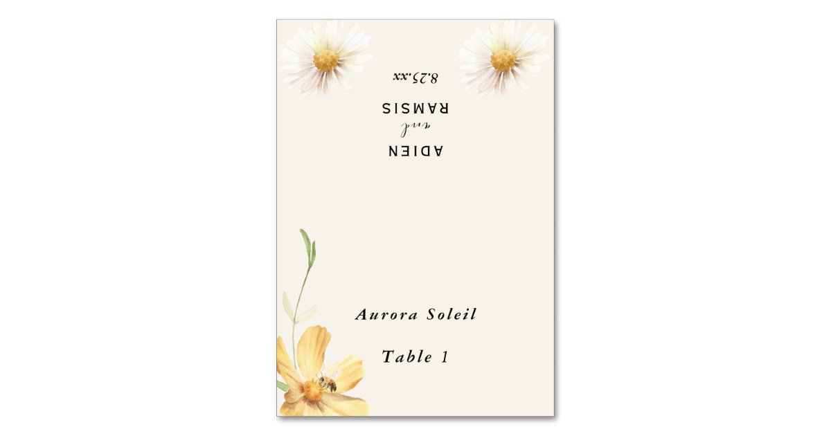Elegant Daisy Wedding Foldable Place Card Zazzle