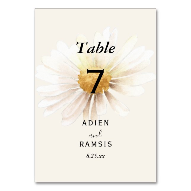 Elegant Daisy Wedding Table Card (Front)