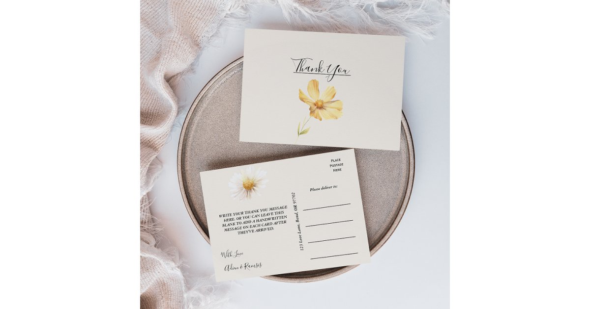 Elegant Daisy Wedding Thank You Postcard | Zazzle