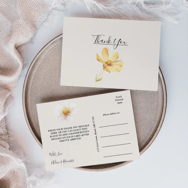 Elegant Daisy Wedding Thank You Postcard | Zazzle